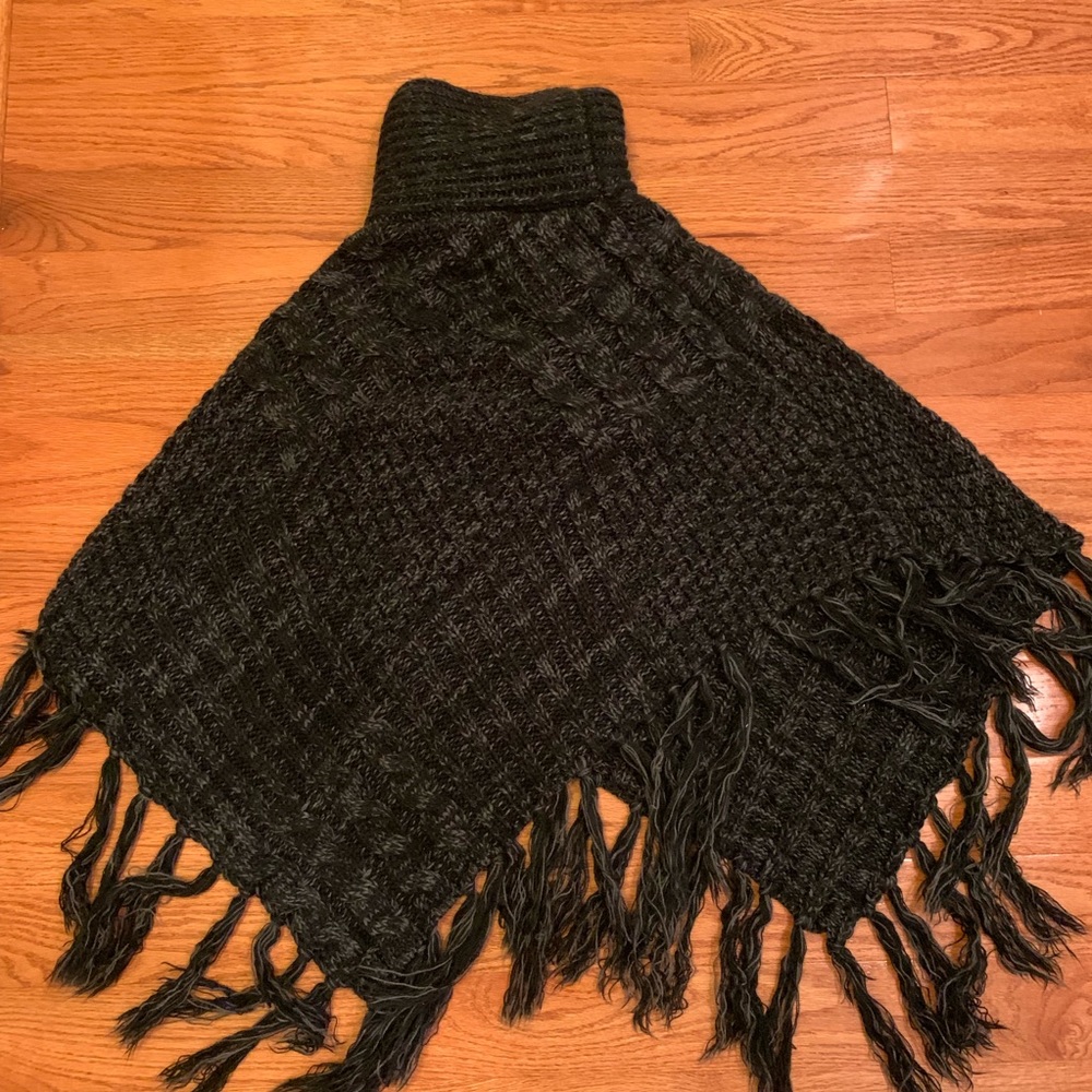 Tickled Pink Patchwork Knit Poncho w/ Thick Fringe